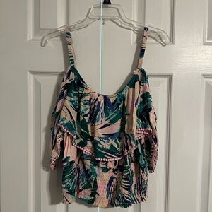 Torrid Pink and Green Tropical Crop Top